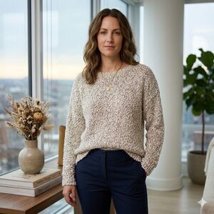 United States Sweaters Striped Knit Pullover Round Neck Sweater Beige Brown L